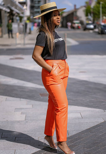 Orange Faux Leather Pants city - SETSOFRAN